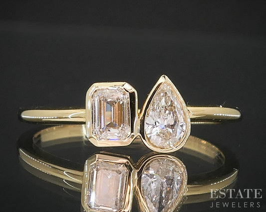 18k Yellow Gold Natural .51ctw Diamond You And Me Ladies Ring 1.9g i19184