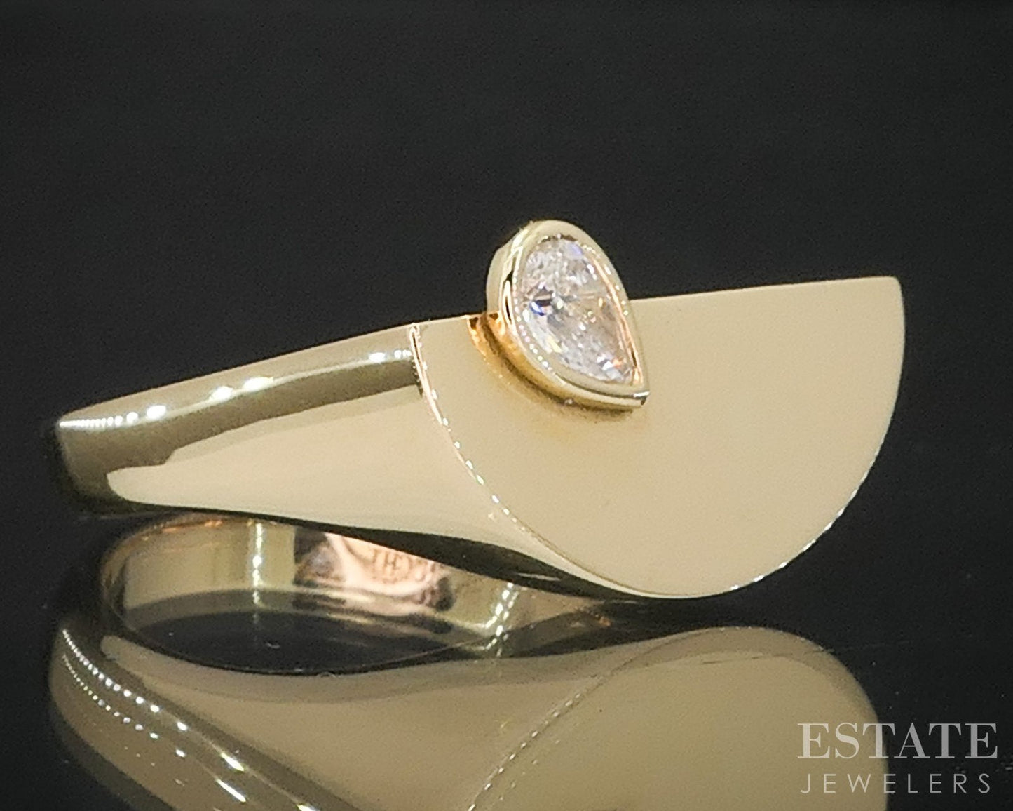 Modernist 18k Yellow Gold Natural .20ct Diamond Semi-Circle Ring 7.5g i19191