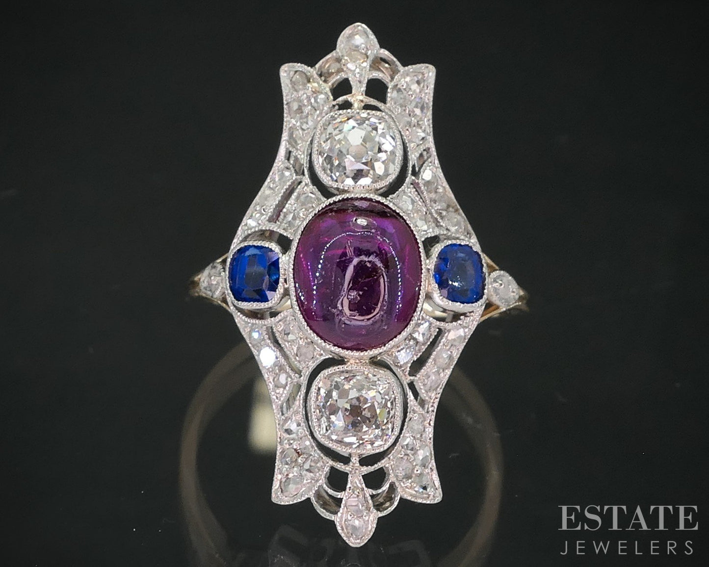 Antique Edwardian Platinum 14k Gold European Diamond Ruby Ring 3.7g p81863