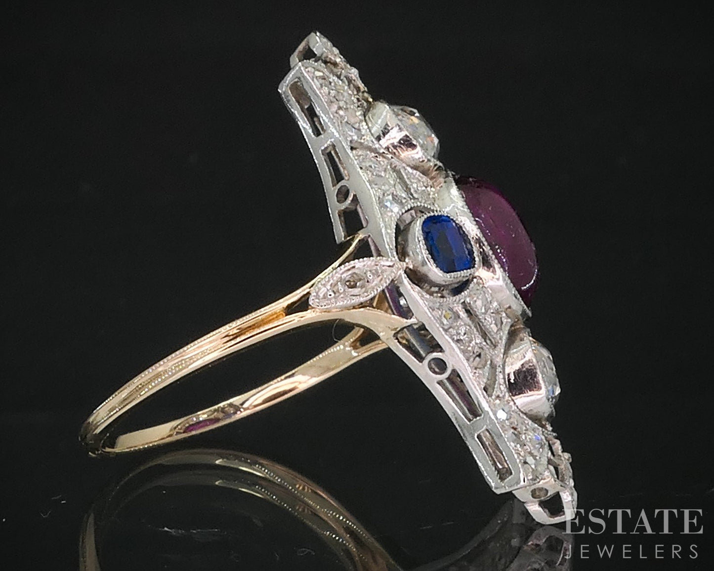 Antique Edwardian Platinum 14k Gold European Diamond Ruby Ring 3.7g i19204