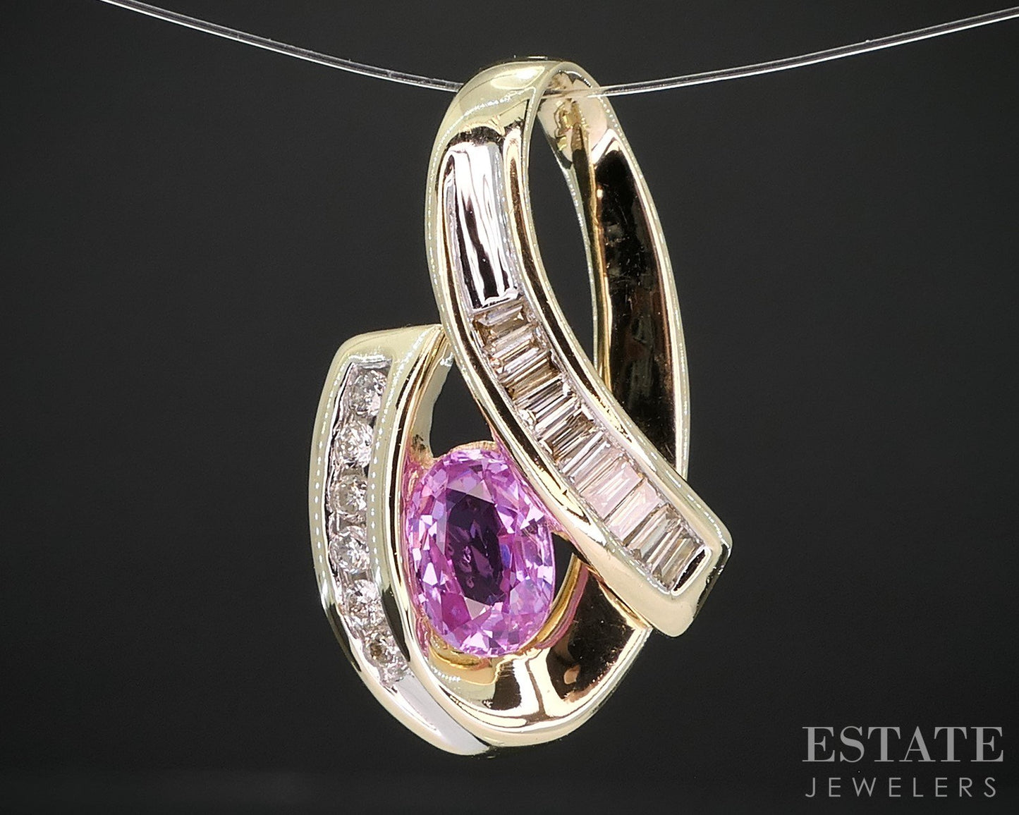 14k Yellow Gold Natural Pink Sapphire & Diamond Ladies Pendant 2.6g i19207