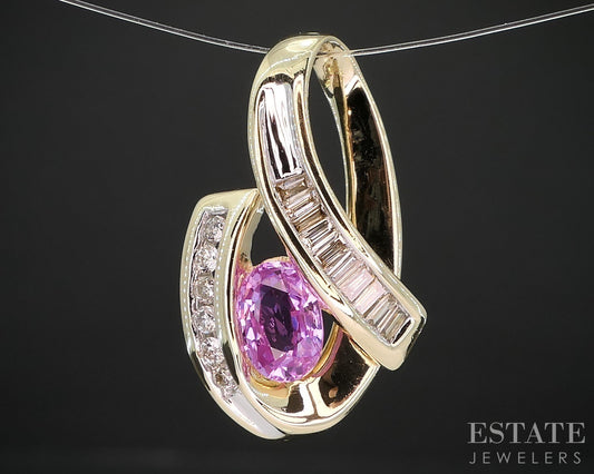 14k Yellow Gold Natural Pink Sapphire & Diamond Ladies Pendant 2.6g i19207