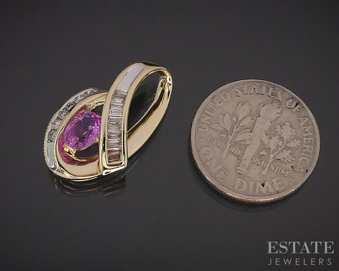 14k Yellow Gold Natural Pink Sapphire & Diamond Ladies Pendant 2.6g i19207