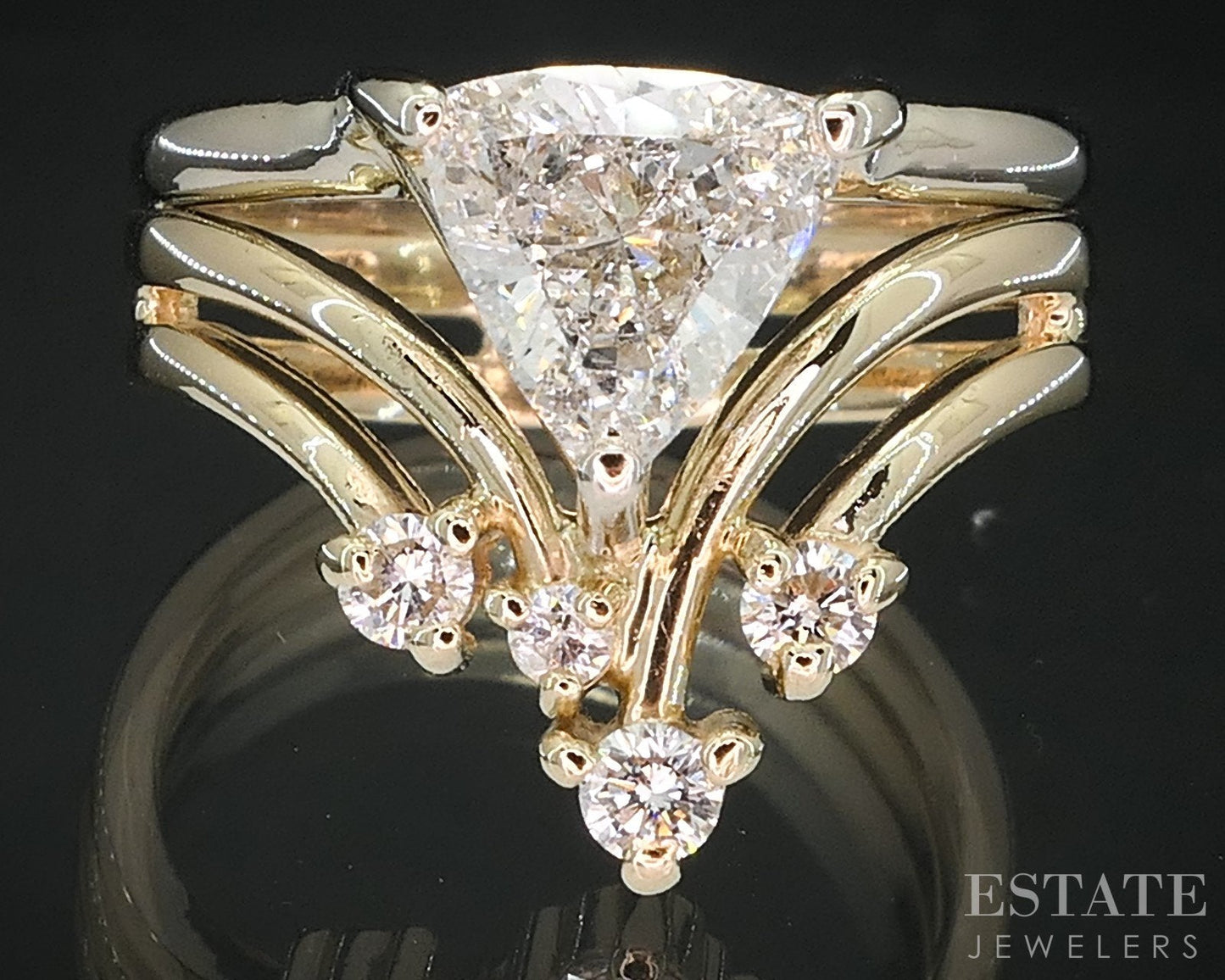 14k Yellow & White Gold Trillion Natural 1.10ct Diamond Wedding Set 6.5g i19198