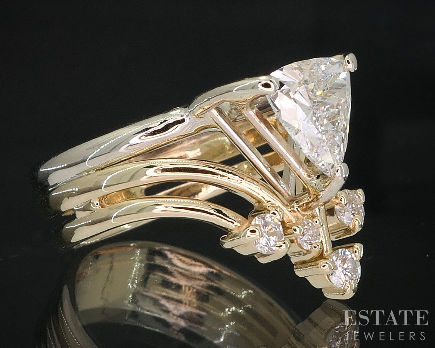 14k Yellow & White Gold Trillion Natural 1.10ct Diamond Wedding Set 6.5g i19198