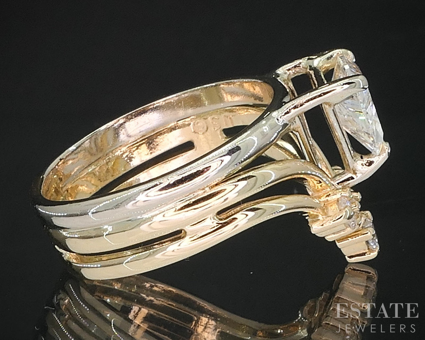 14k Yellow & White Gold Trillion Natural 1.10ct Diamond Wedding Set 6.5g i19198
