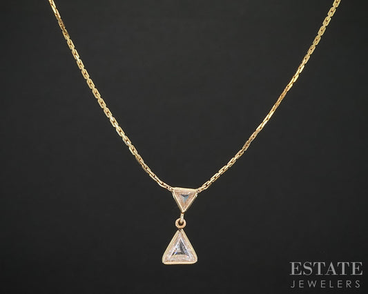 14k Yellow Gold Triangle Natural .30ctw Diamond Triangle Y-Necklace 16"L i19206