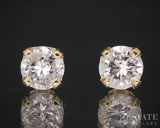 14k Yellow Gold Round Natural .48ctw Diamond Stud Earrings i19215