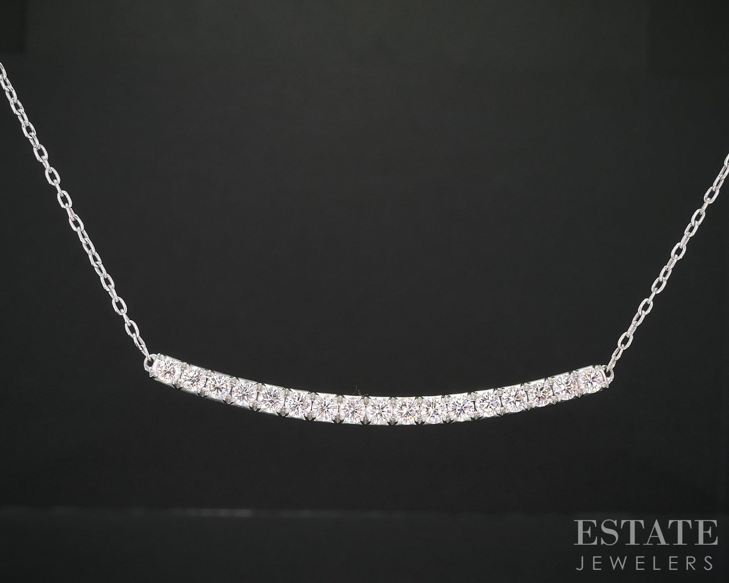 14k White Gold Natural .75ctw Diamond Curved Bar Ladies Necklace 4g 22"L i19211