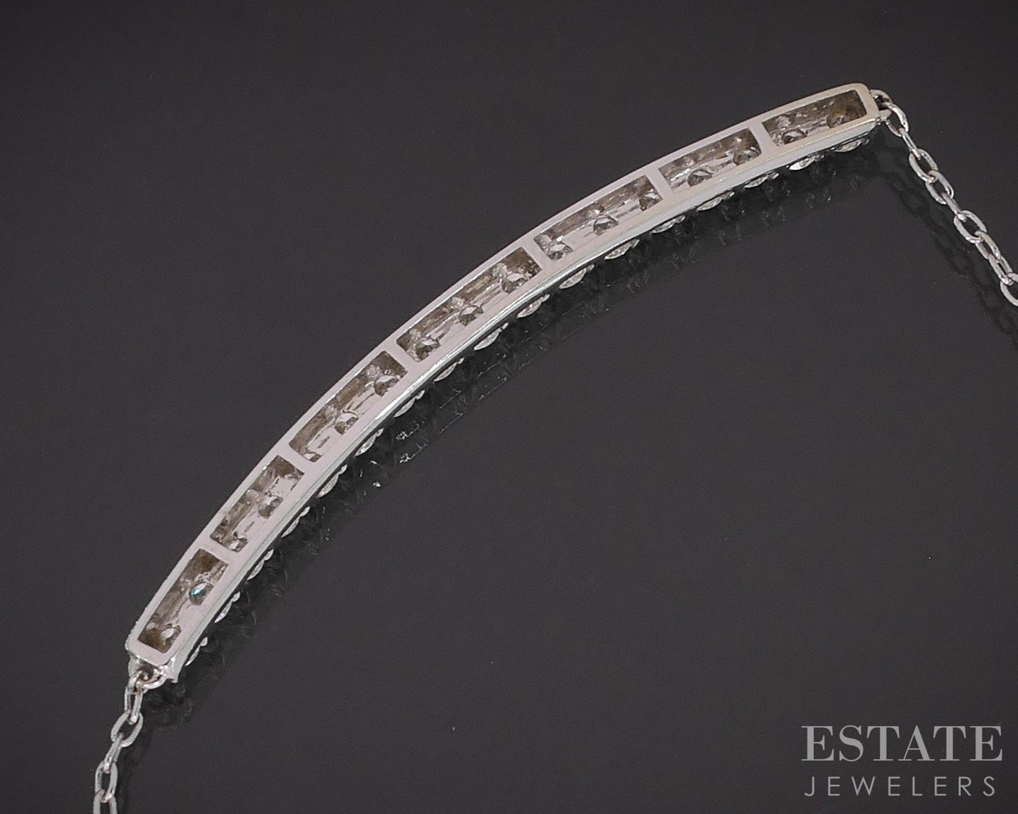 14k White Gold Natural .75ctw Diamond Curved Bar Ladies Necklace 4g 22"L i19211