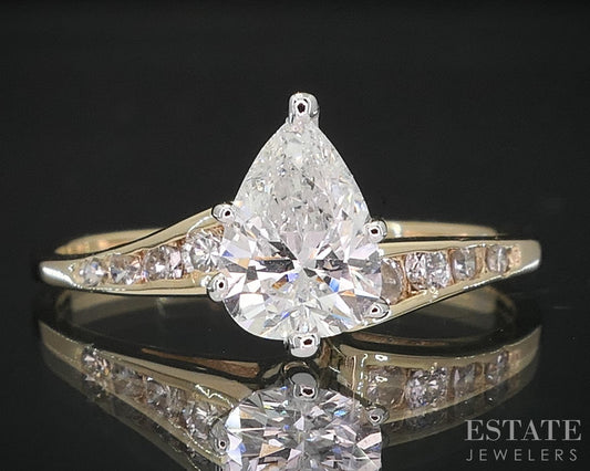 14k Yellow Gold Pear Natural .78ctw Diamond Engagement Ring 1.9g i19205