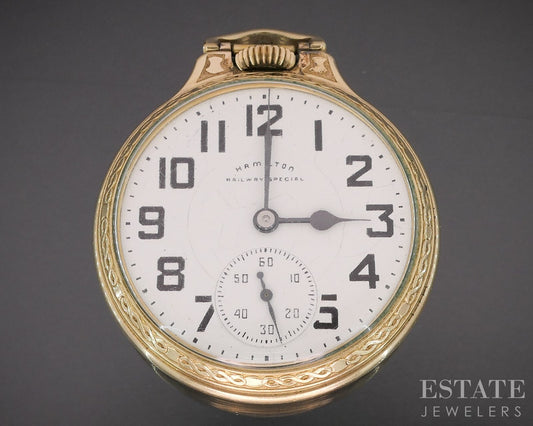 Antique Gold Filled Hamilton 992B Railway Special 21j Pocket Watch i19224