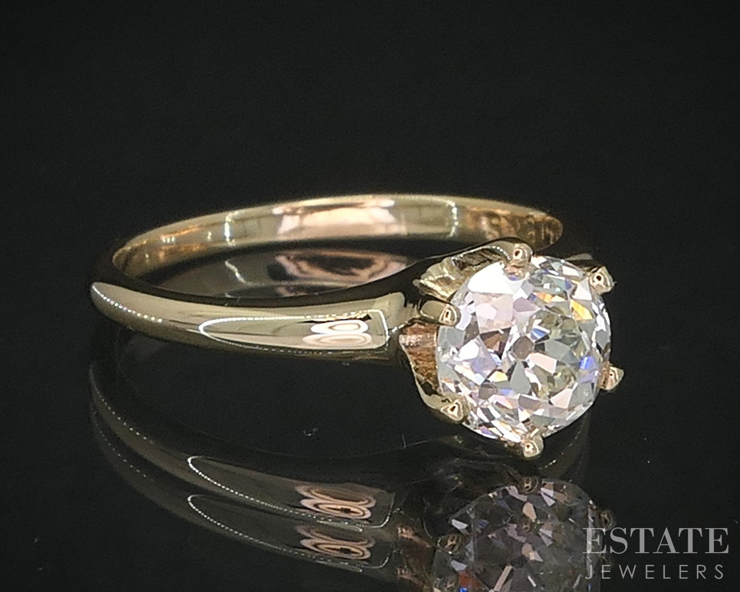 Antique 14k Yellow Gold European Natural 1.21ct Diamond Solitaire Ring i19238