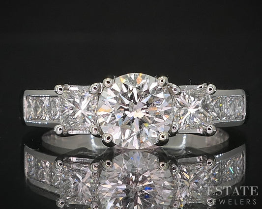 14k White Gold Round Natural 1.51ctw Diamond Engagement Ring 5.4g i19239