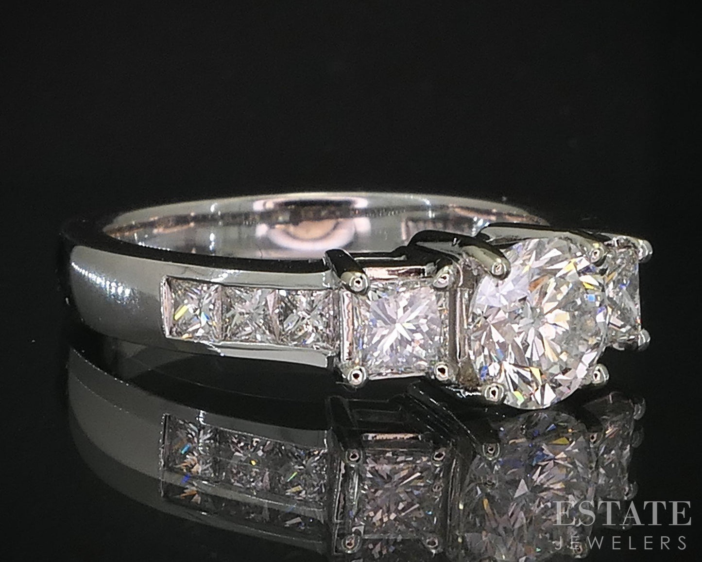 14k White Gold Round Natural 1.51ctw Diamond Engagement Ring 5.4g i19239