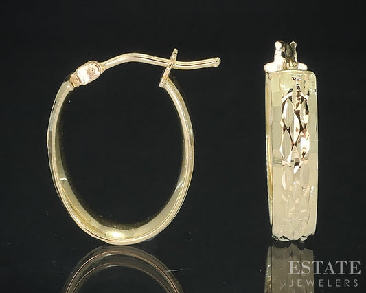 10k Yellow Gold Diamond Cut Oval Hoop Ladies Earrings 1.6g p82350