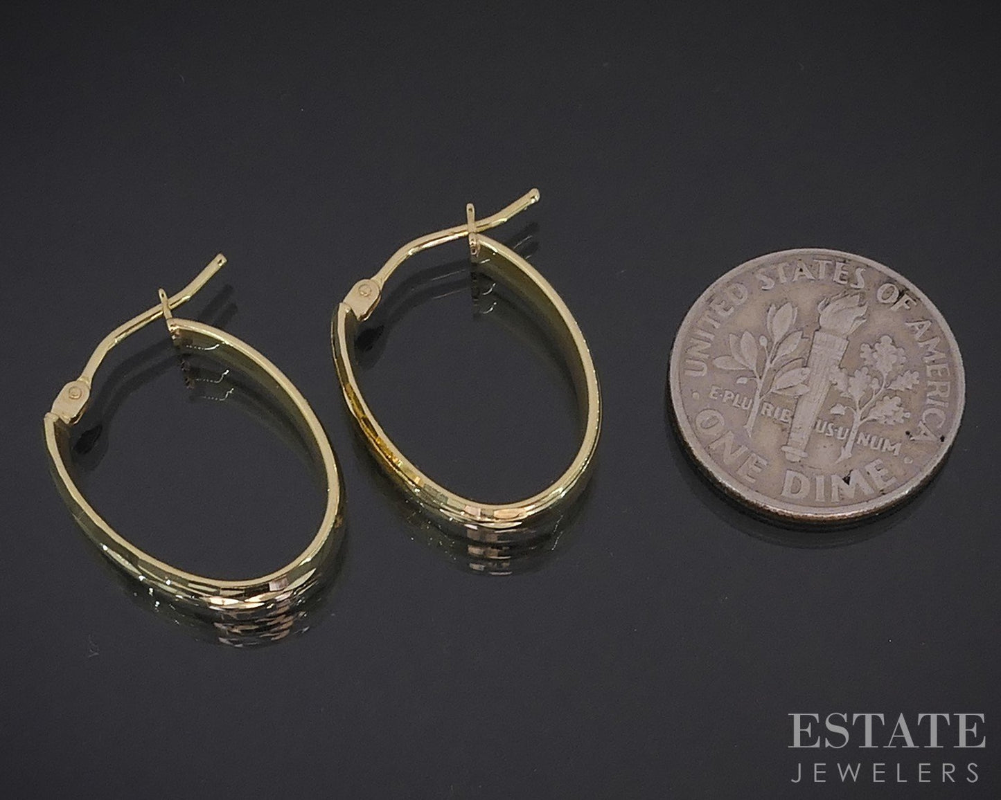 10k Yellow Gold Diamond Cut Oval Hoop Ladies Earrings 1.6g p82350