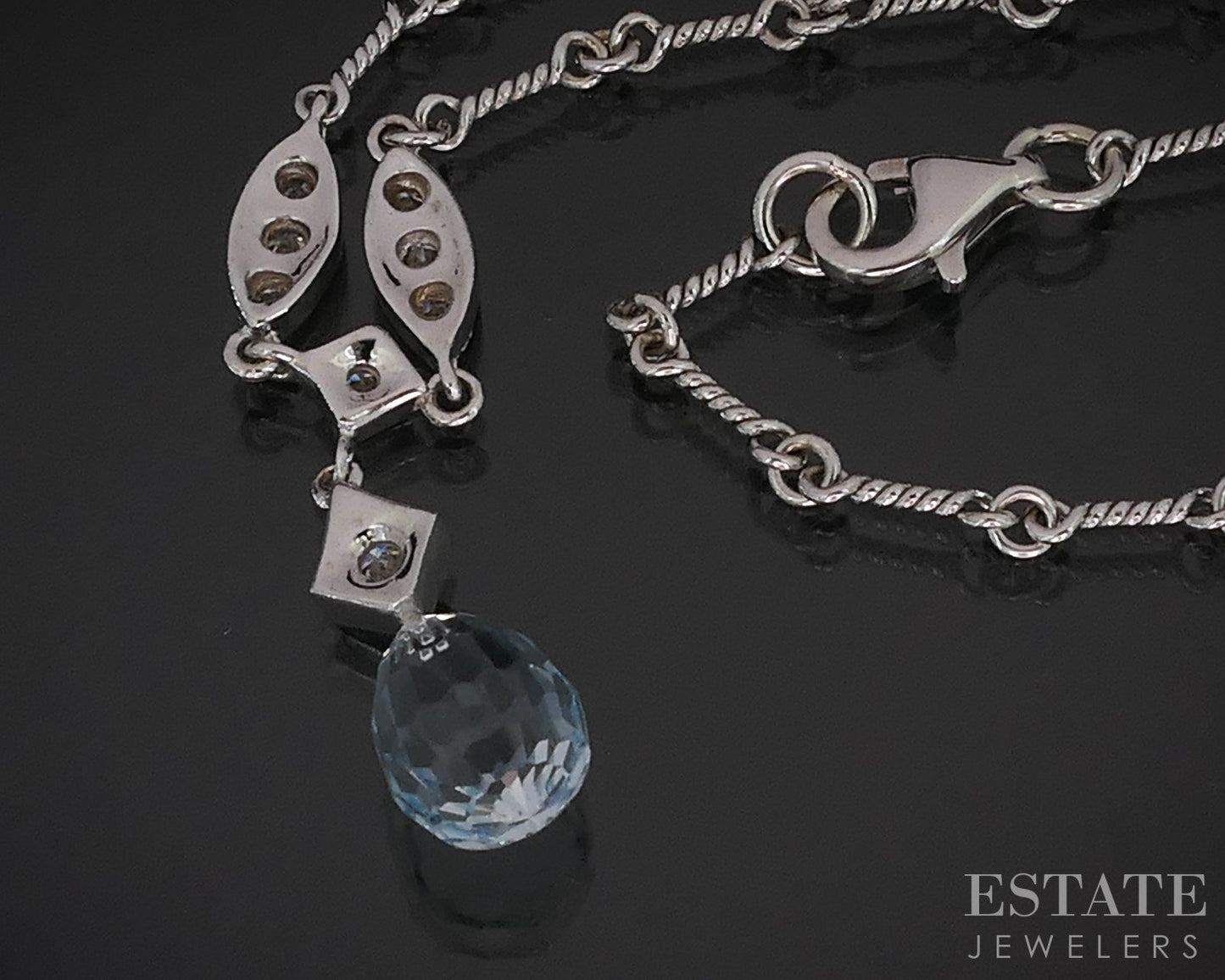 18k White Gold Natural Aquamarine & Diamond Ladies Y-Necklace 8.1g 16"L i19259