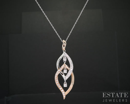 14k Rose & White Gold Natural .50ctw Diamond Dangle Necklace 4.2g 18"L i19265