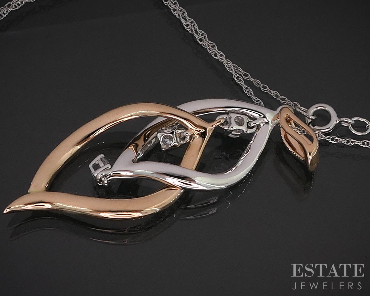 14k Rose & White Gold Natural .50ctw Diamond Dangle Necklace 4.2g 18"L i19265