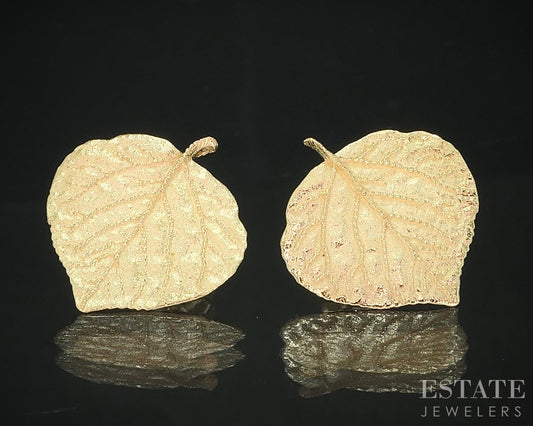 Vintage 14k Yellow Gold Bodhi Aspen Leaf Stud Drop Ladies Earrings 2.8g i19246