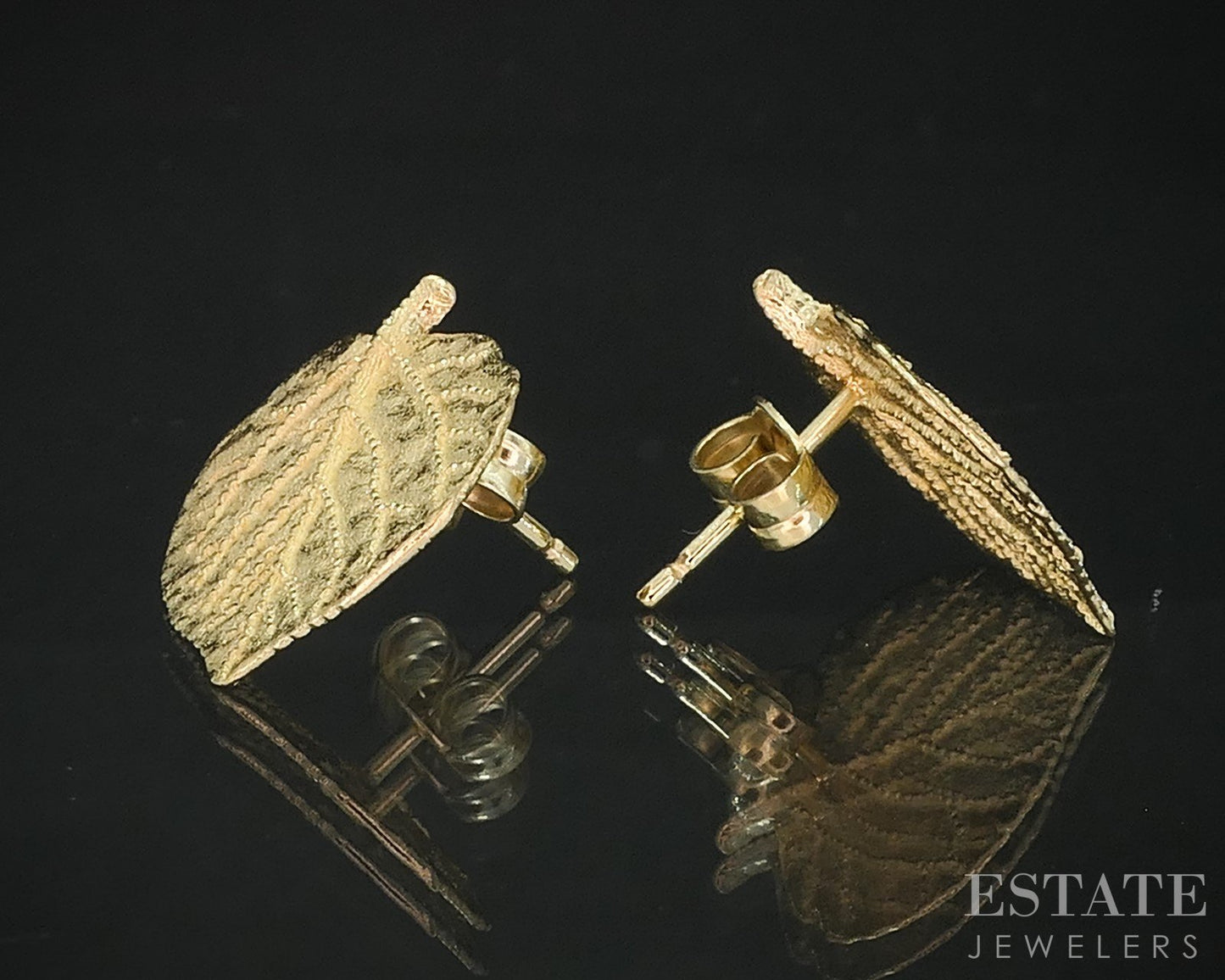 Vintage 14k Yellow Gold Bodhi Aspen Leaf Stud Drop Ladies Earrings 2.8g i19246