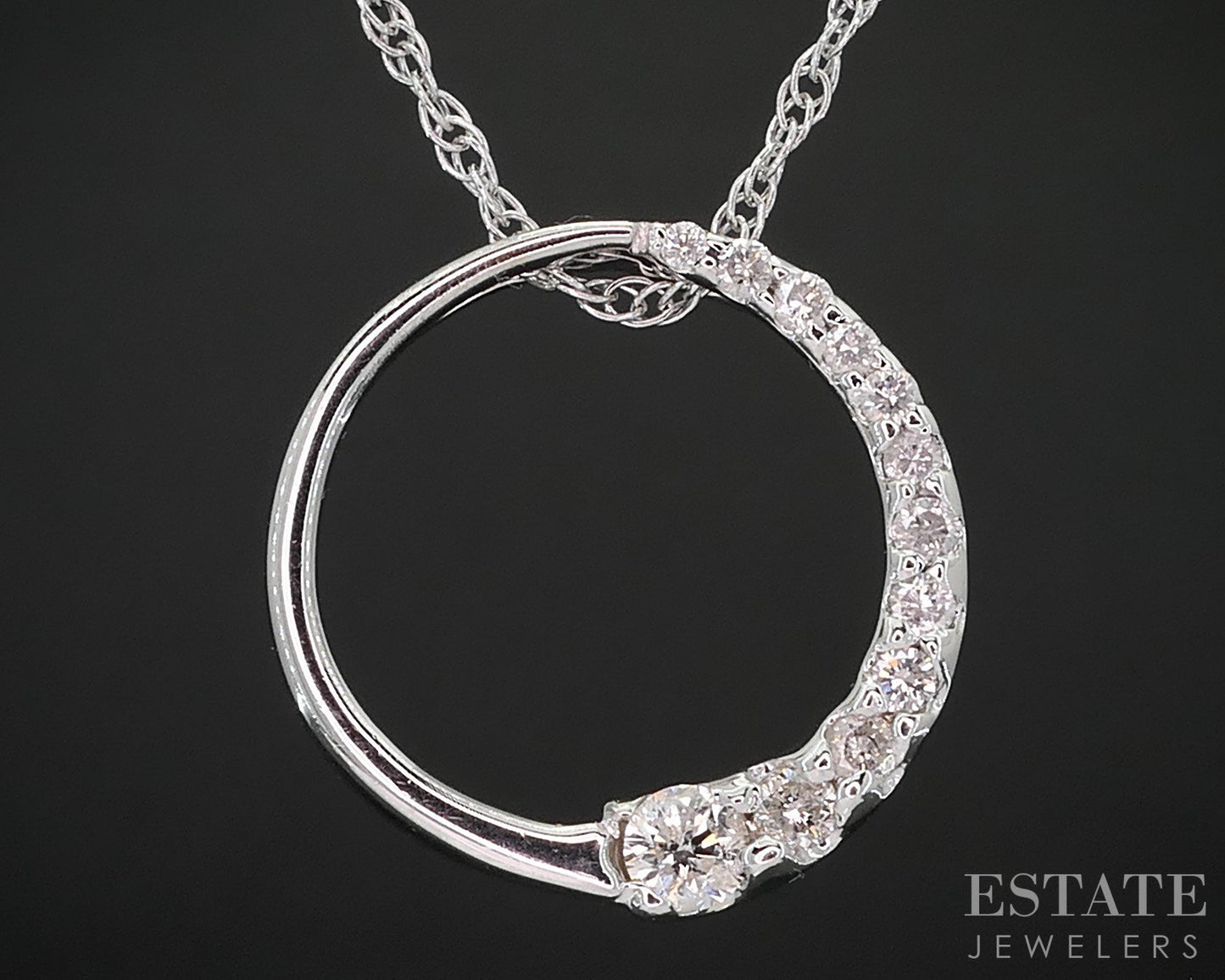 14k White Gold Natural .15ctw Diamond Circle Ladies Necklace 2.9g 18"L i19247