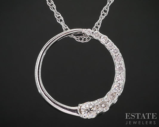 14k White Gold Natural .15ctw Diamond Circle Ladies Necklace 2.9g 18"L i19247