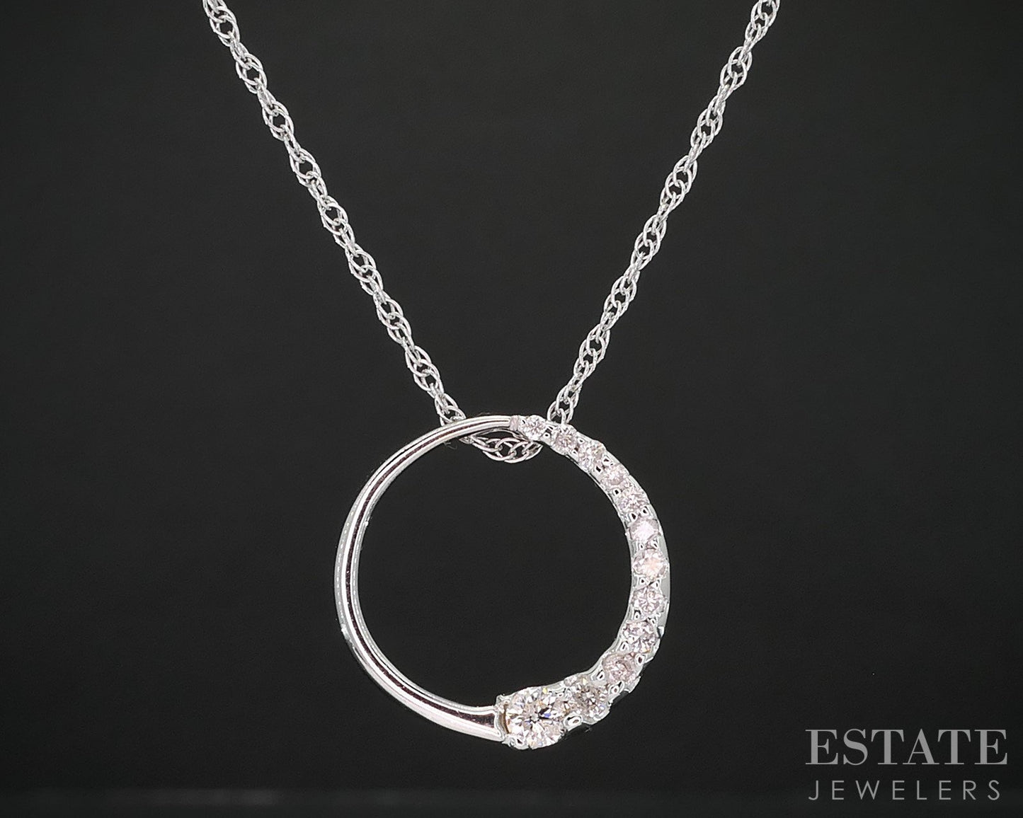 14k White Gold Natural .15ctw Diamond Circle Ladies Necklace 2.9g 18"L i19247