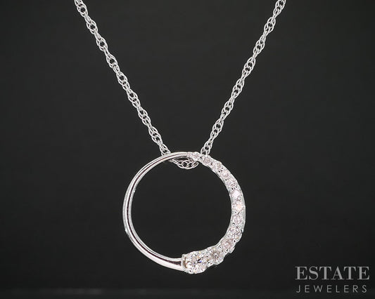 14k White Gold Natural .15ctw Diamond Circle Ladies Necklace 2.9g 18"L i19247