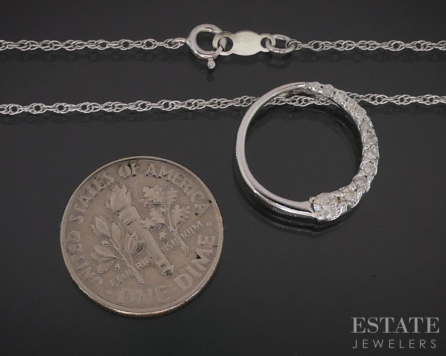 14k White Gold Natural .15ctw Diamond Circle Ladies Necklace 2.9g 18"L i19247