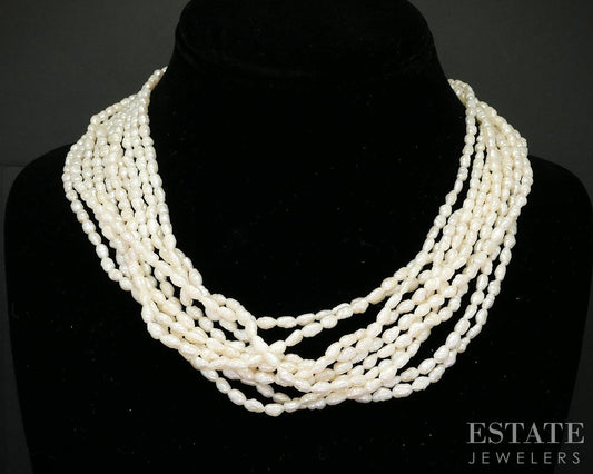 14k Yellow Gold 6mm Freshwater Pearl Multi Strand Necklace 18"L i19267b