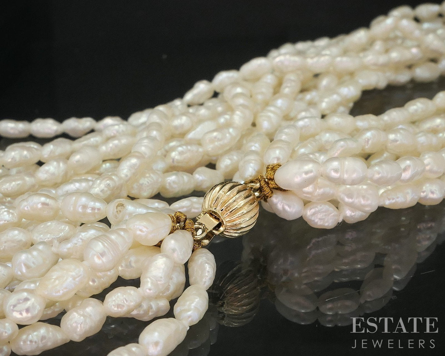14k Yellow Gold 6mm Freshwater Pearl Multi Strand Necklace 18"L i19267b