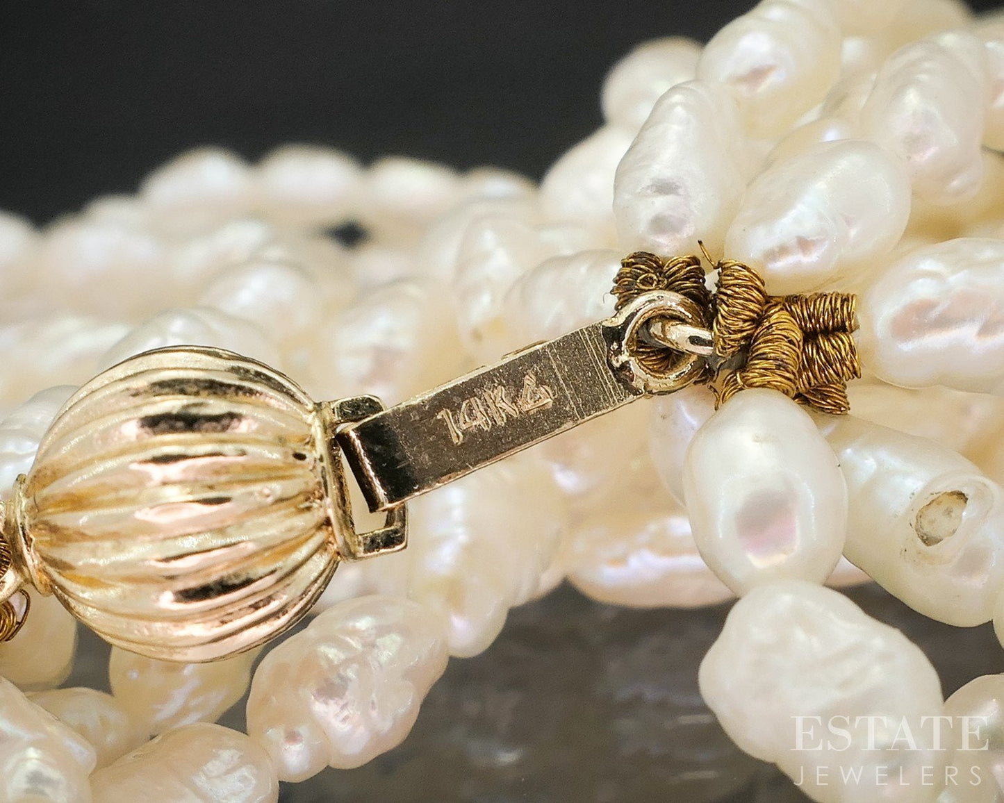 14k Yellow Gold 6mm Freshwater Pearl Multi Strand Necklace 18"L i19267b
