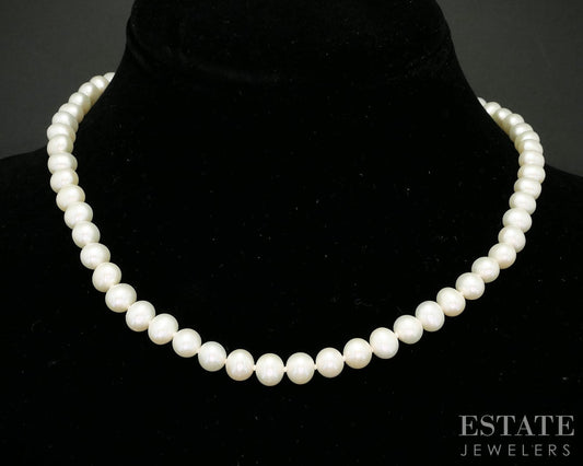 14k Yellow Gold 7mm Cultured Pearl Ladies Necklace 16"L i19266b