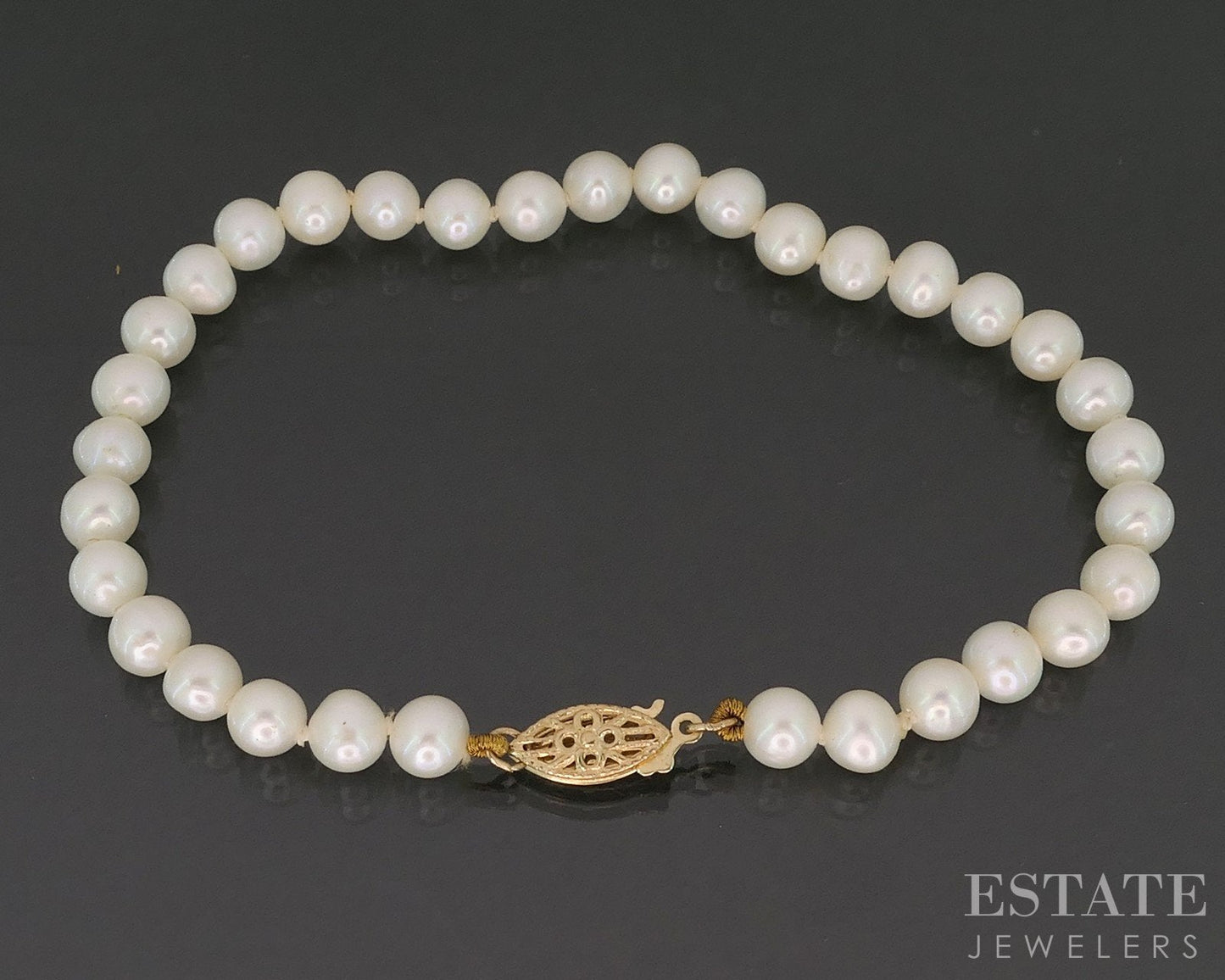 14k Yellow Gold 5mm Cultured Pearl Ladies Bracelet 7.25"L i19275b
