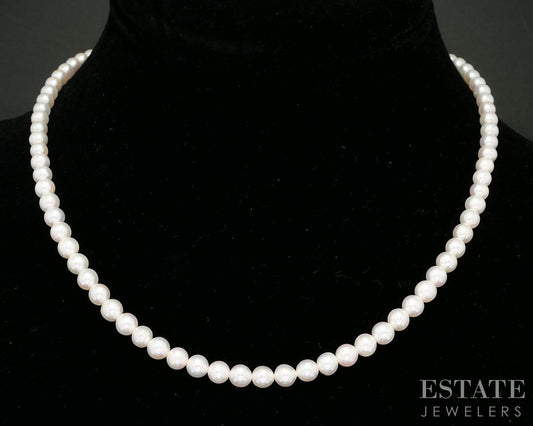 14k White Gold 4.5mm Cultured Pearl Ladies Necklace 16.5"L i19276b