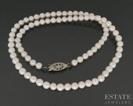 14k White Gold 4.5mm Cultured Pearl Ladies Necklace 16.5"L i19276b