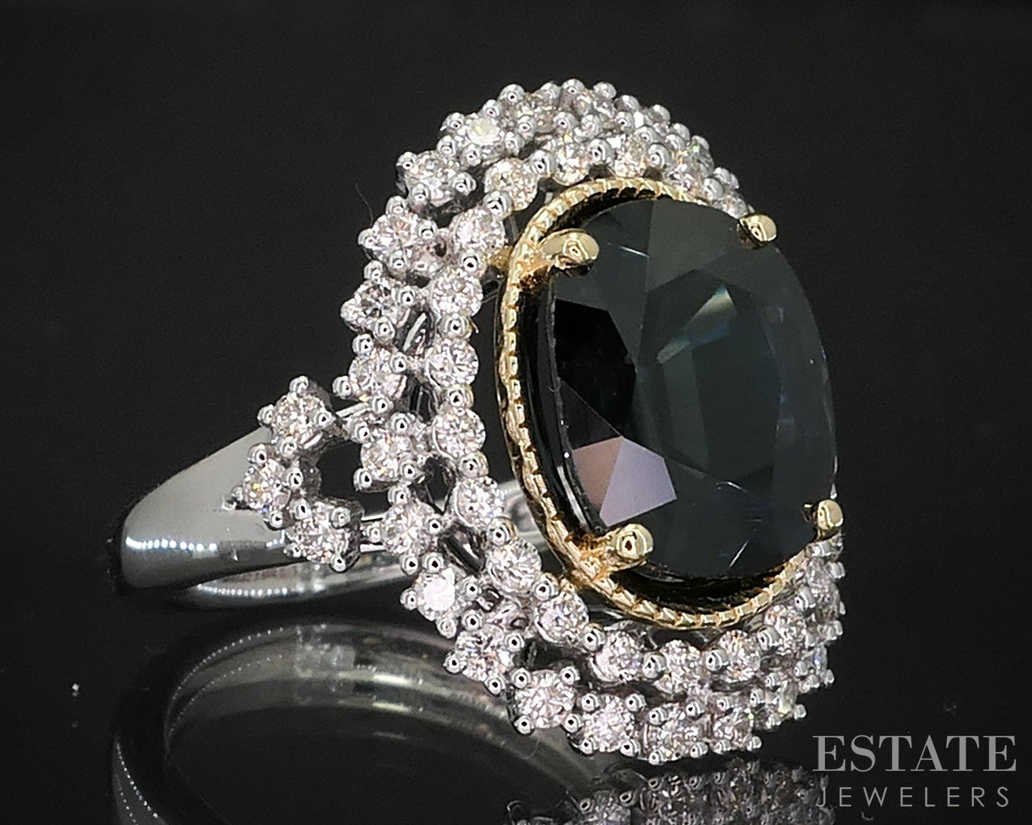 18k & Platinum Oval Natural 5ct Blue Sapphire & Diamond Halo Ring 9.4g i19294