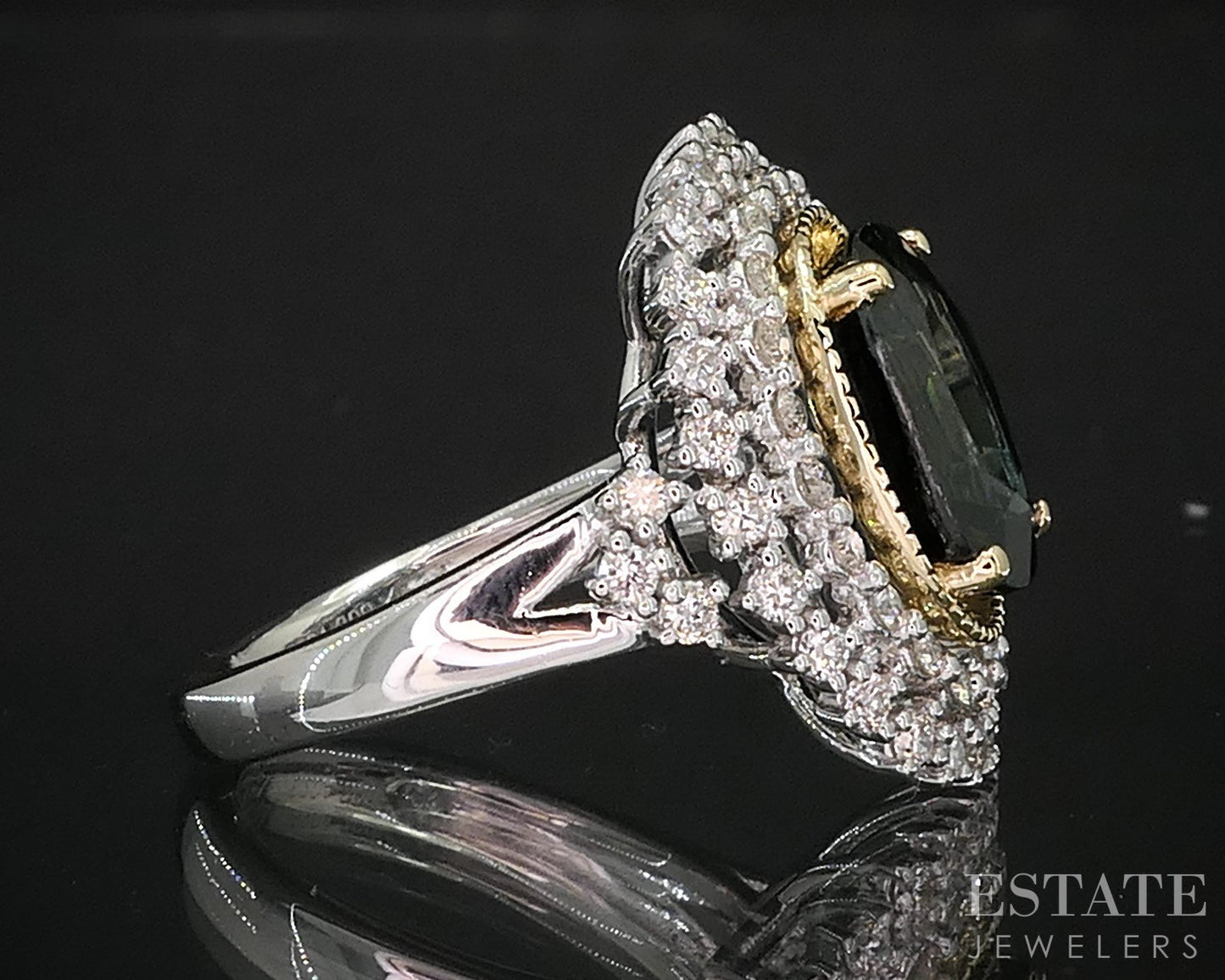 18k & Platinum Oval Natural 5ct Blue Sapphire & Diamond Halo Ring 9.4g i19294