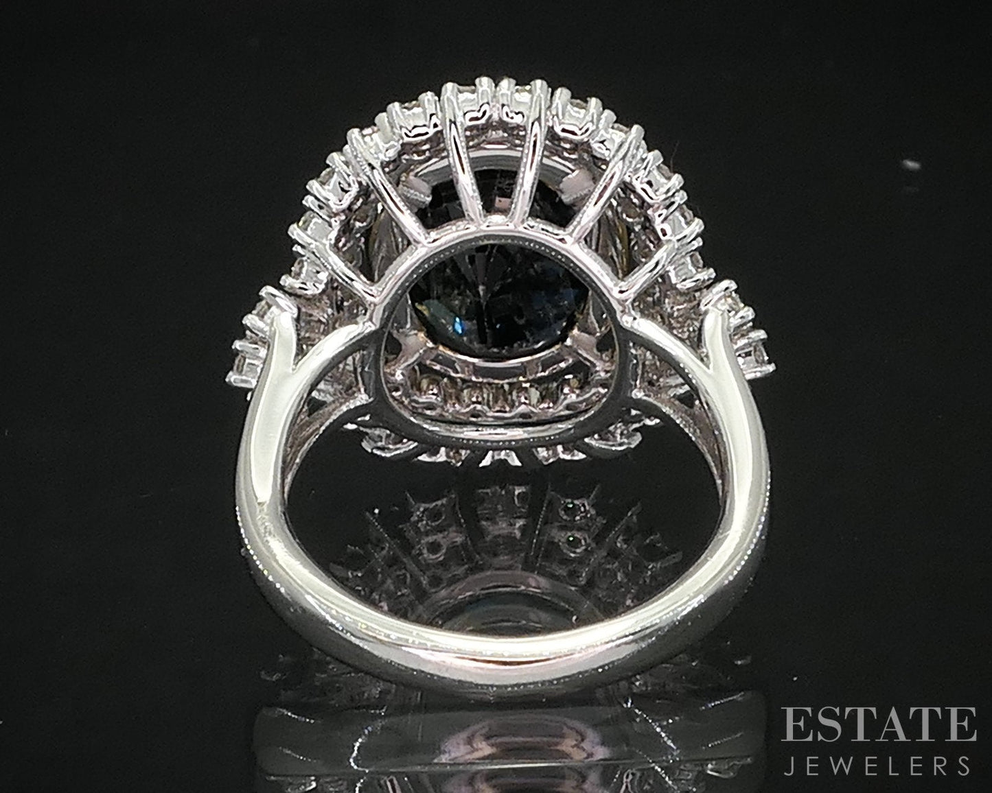 18k & Platinum Oval Natural 5ct Blue Sapphire & Diamond Halo Ring 9.4g i19294