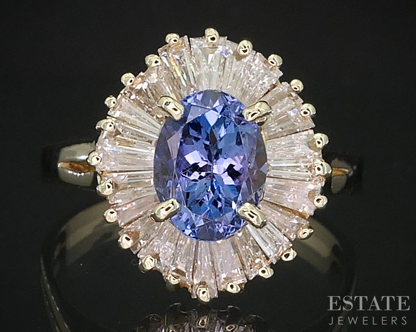 14k Yellow Gold Oval Natural Tanzanite & Diamond Halo Ballerina Ring 4.4g i19282