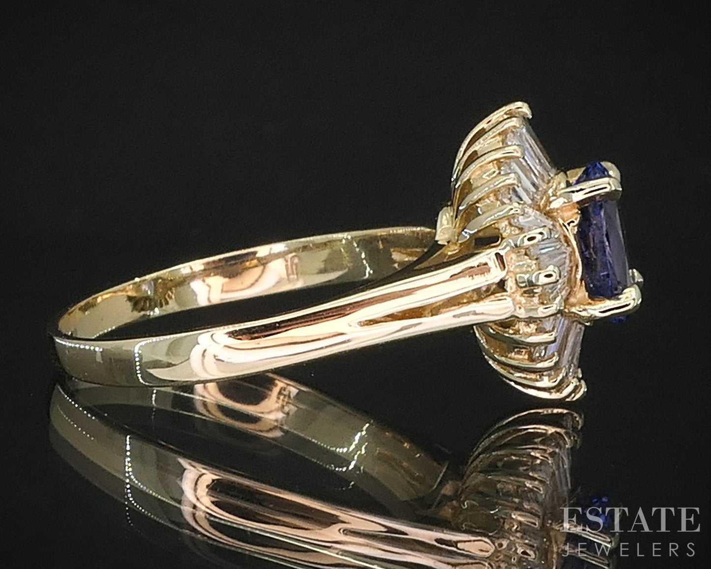 14k Yellow Gold Oval Natural Tanzanite & Diamond Halo Ballerina Ring 4.4g i19282