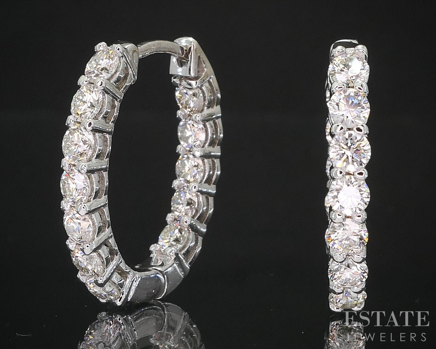 14k White Gold Round Natural 2.52ctw Diamond Inside Out Hoop Earrings 7g i19283