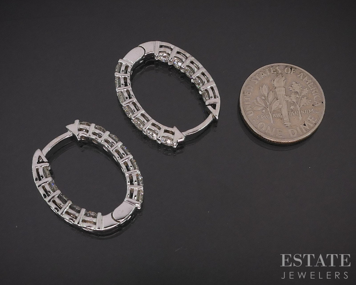 14k White Gold Round Natural 2.52ctw Diamond Inside Out Hoop Earrings 7g i19283