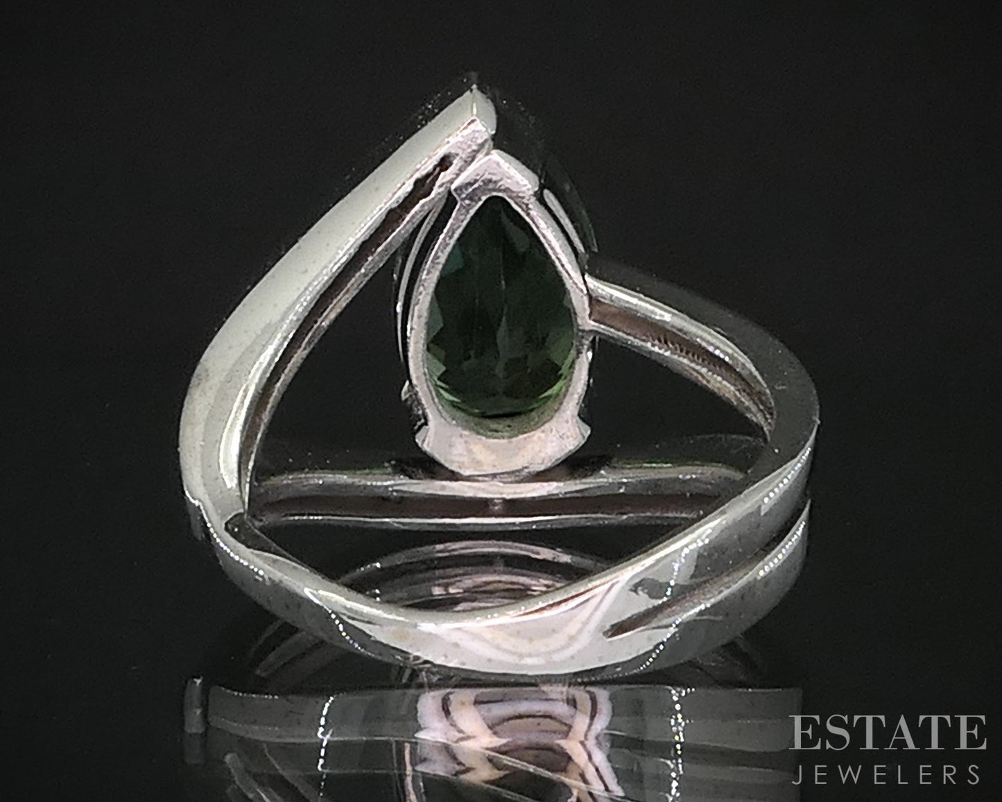 18k White Gold Pear Natural Green Tourmaline Ladies Bypass Ring 7.8g i19304