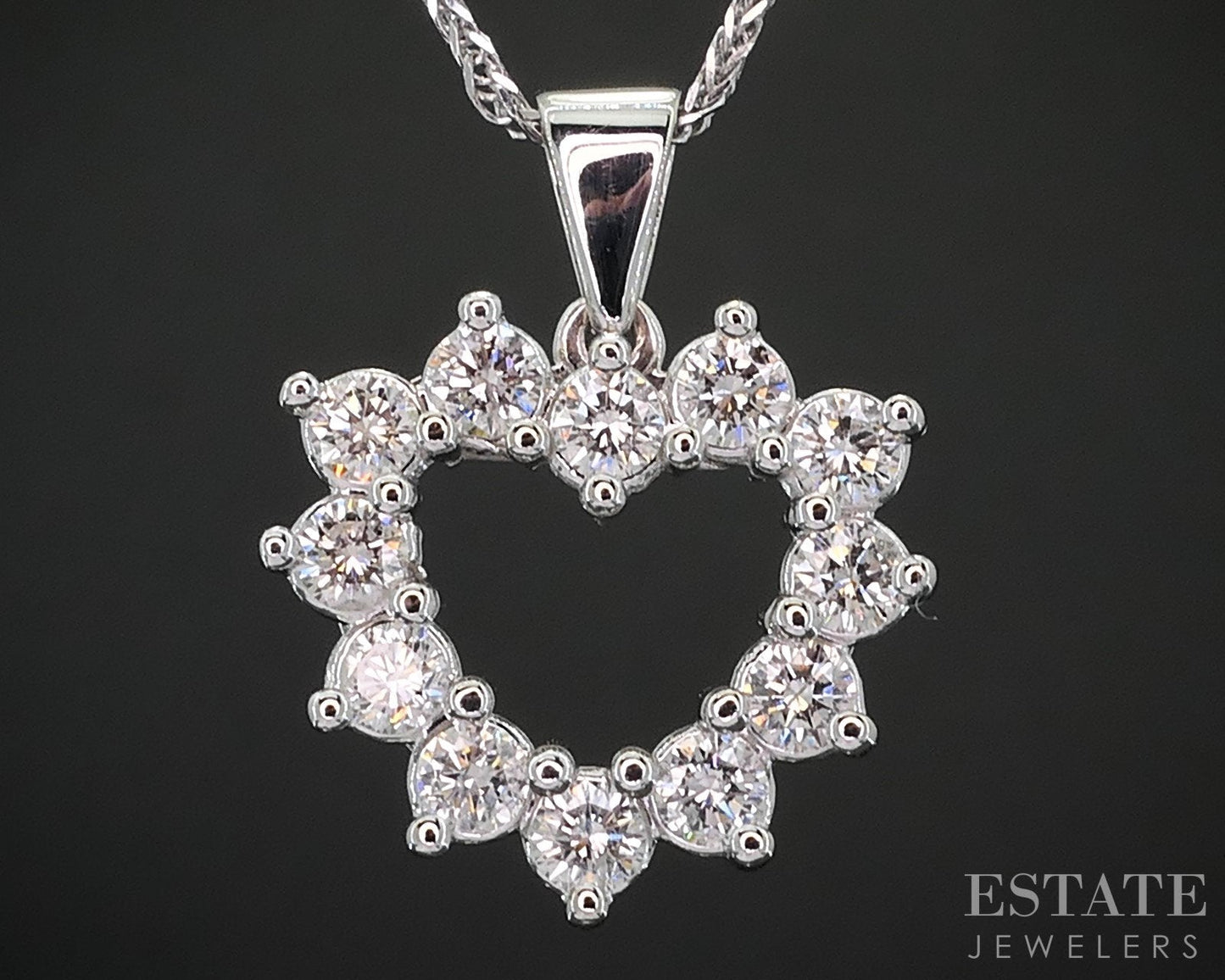 14k White Gold Natural 1.08ctw Diamond Heart Outline Necklace 5.1g 16"L i19302