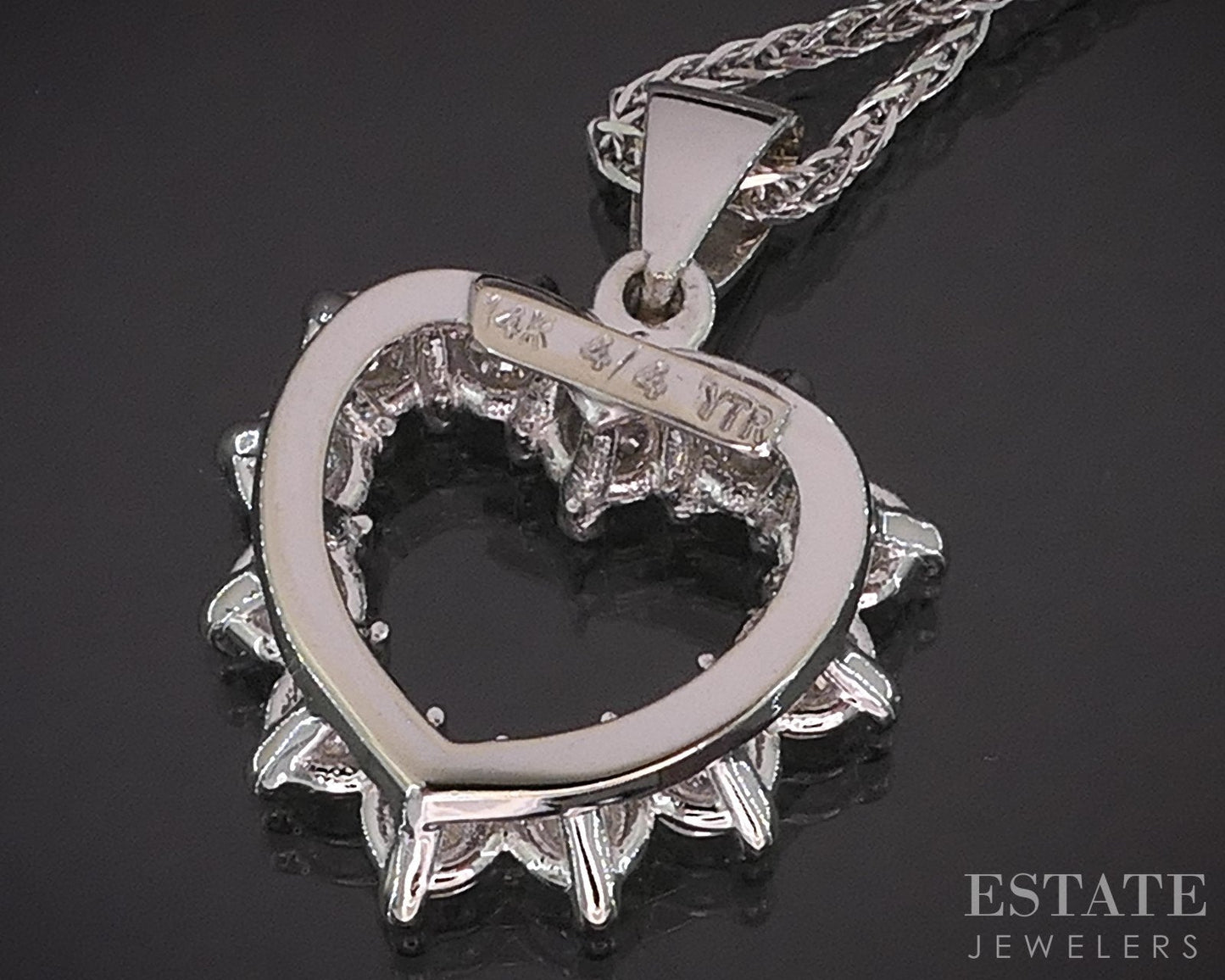 14k White Gold Natural 1.08ctw Diamond Heart Outline Necklace 5.1g 16"L i19302