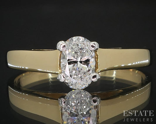 18k & Platinum Oval Natural .42ct Diamond Solitaire Engagement Ring 3.3g p82902