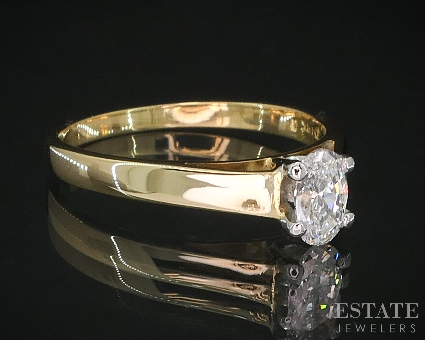 18k & Platinum Oval Natural .42ct Diamond Solitaire Engagement Ring 3.3g i19293